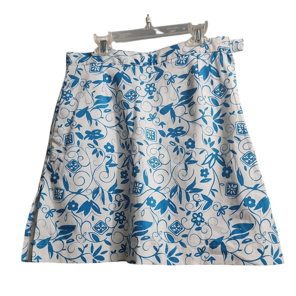 AW Golf by Allyson Whitmore Blue Floral Print‎ A-Line Skirt Size 8